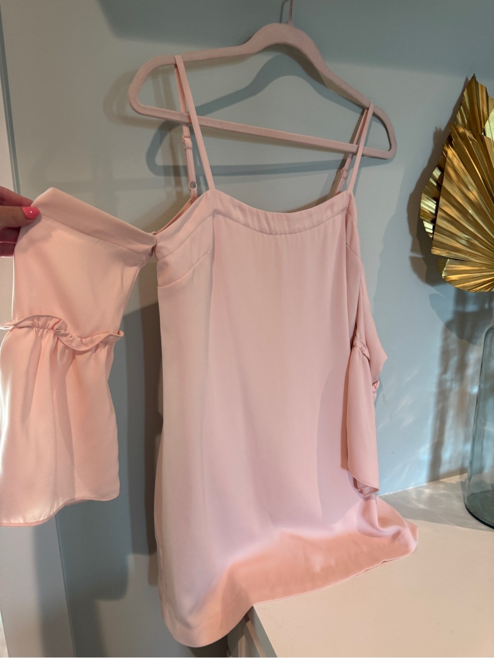 Women's Pink Sleeveless Spaghetti Strap Dress with hanging sleeves
